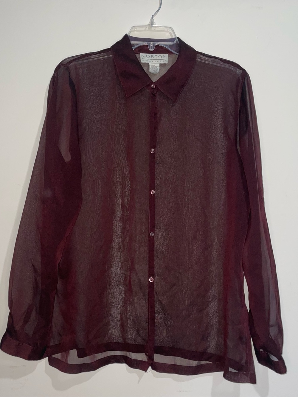 Norton McNaugthon Sheer Maroon Button Up M Gothic Festival Boho Unique